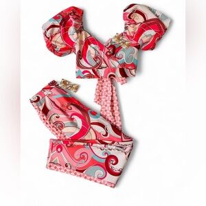 NWT‎ Retro Pink Multicolored Crop top and high waisted pants set.